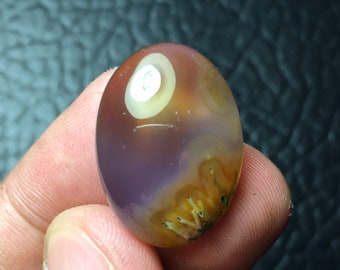 Carnelian Purple Chalcedony With Tube Agate Cabochon