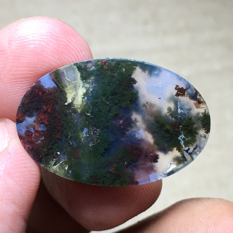 Scenic Moss Agate Cabochon 27x18x6 mm image 4