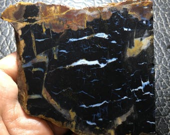 Losa de madera de palma petrificada negra sin pulir de 85x77x7 mm