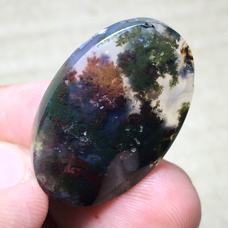 Scenic Moss Agate Cabochon 27x18x6 mm image 6