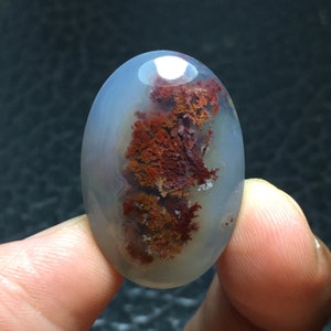 Scenic Red Moss Agate Cabochon 29x20x8 mm