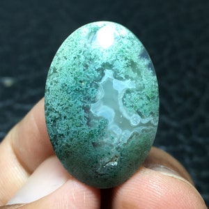 Bluish Green Moss Agate Cabochon 25x17x7 mm