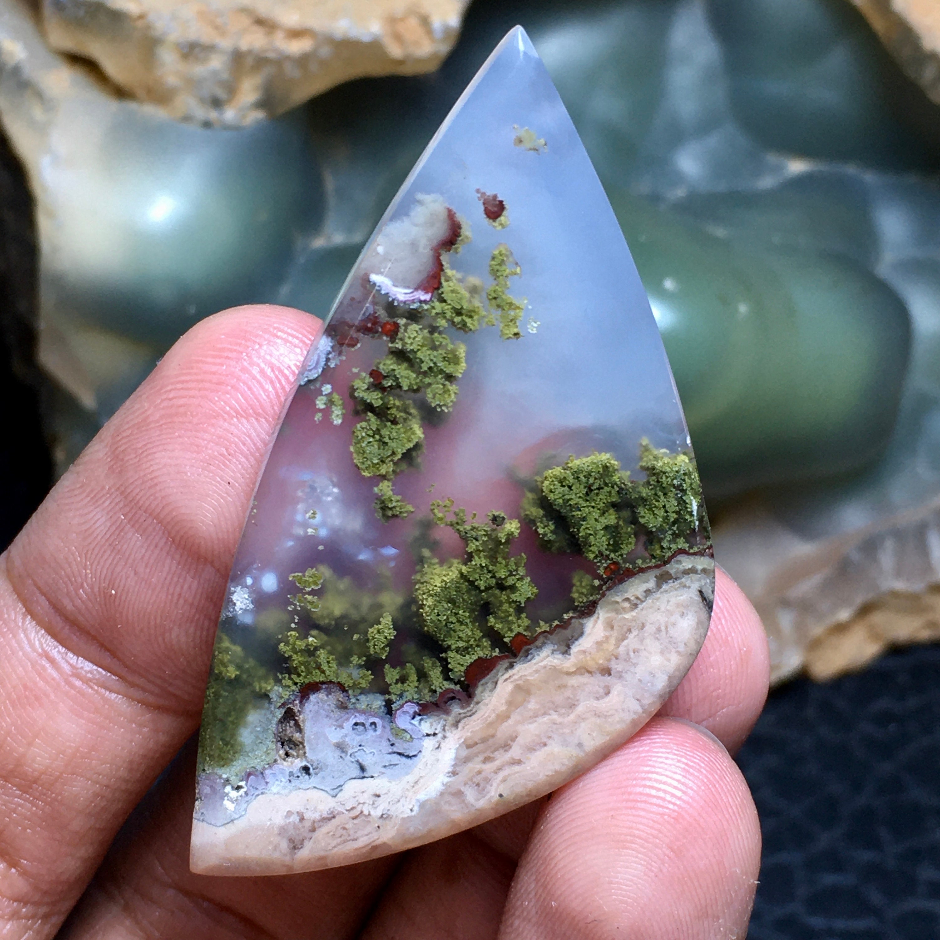 Cabochon Panoramique En Agate Mousse Naturelle - 30x22x7 Mm, 37 Carats, Qualité Exceptionnelle