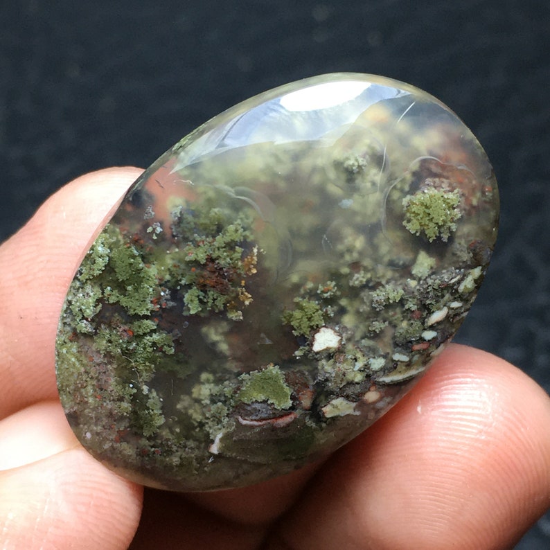 Scenic Moss Agate Cabochon 32x22x6 mm image 5