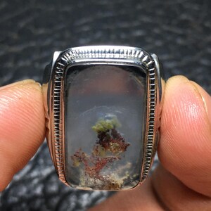 Exquisite Scenic Moss Agate Ring with a Tree Pattern - Size  7.5 US
