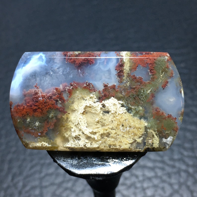 Genuine Scenic Moss Agate Cabochon, Unique Natural Stone Cabochon, Landscape Moss Agate Cabochon 44 x 25 x 6 mm image 1