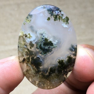 Scenic Moss Agate Cabochon 35x24x5 mm image 1