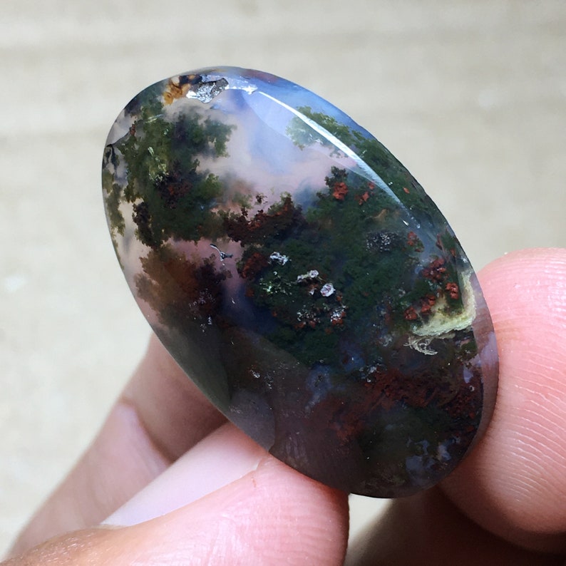 Scenic Moss Agate Cabochon 27x18x6 mm image 7
