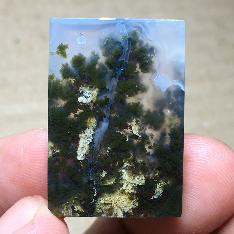 Scenic Green Moss Agate Cabochon 30x21x6 mm image 3