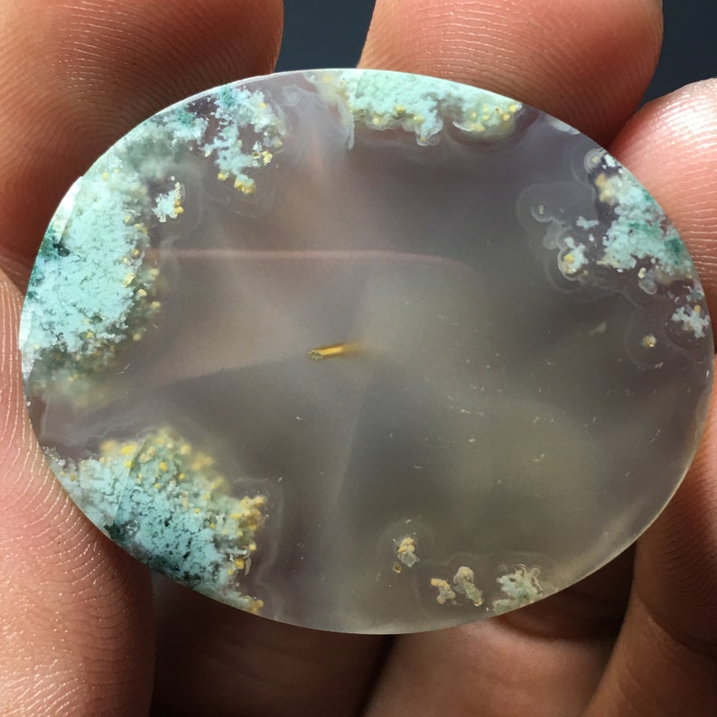 Blue-green Moss Agate Cabochon 37 x 30 x 6 mm | Etsy