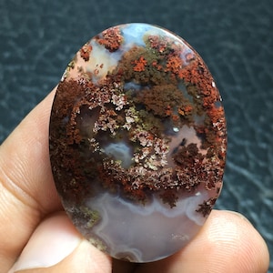 Scenic Red Moss Agate Cabochon 37x27x5 mm