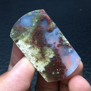 Genuine Scenic Moss Agate Cabochon, Unique Natural Stone Cabochon, Landscape Moss Agate Cabochon 44 x 25 x 6 mm image 4