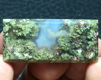 May include: A green and white agate slab with a cloudy, translucent centre. The agate has a mossy, dendritic pattern.