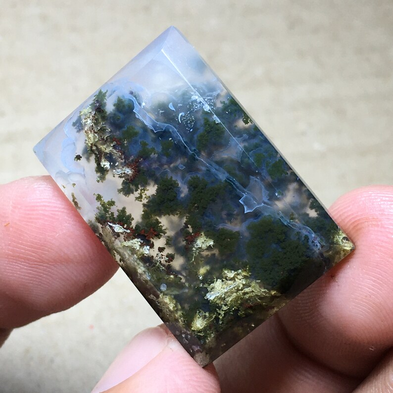 Scenic Green Moss Agate Cabochon 30x21x6 mm image 6