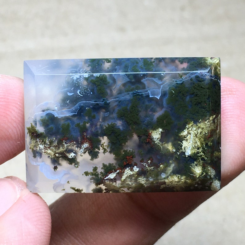 Scenic Green Moss Agate Cabochon 30x21x6 mm image 2