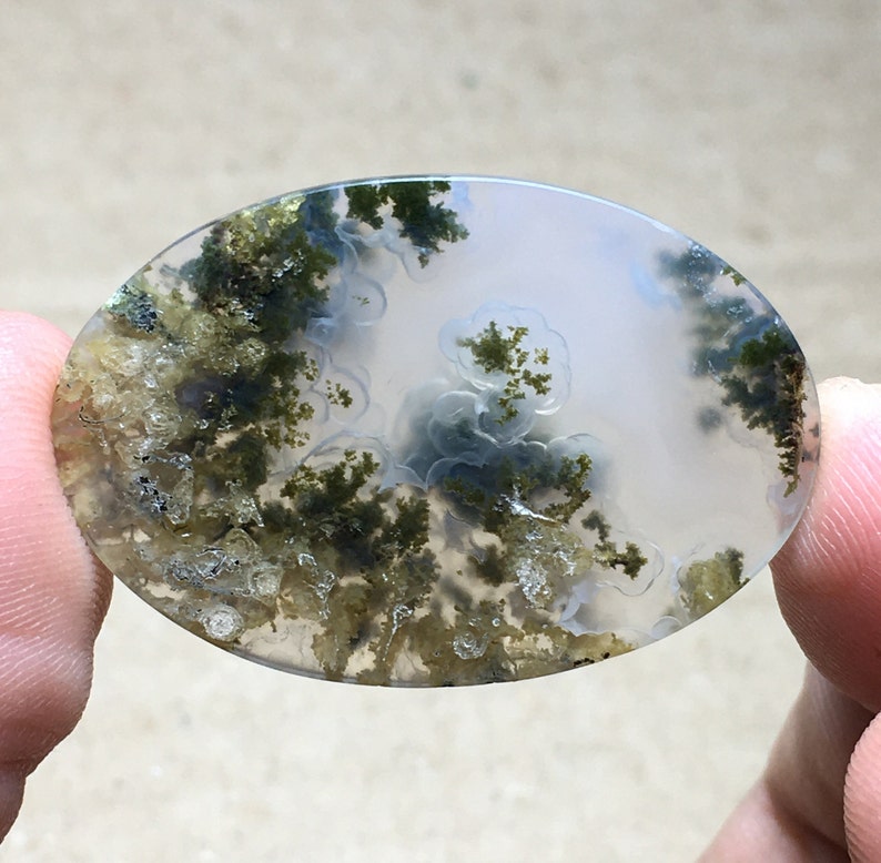 Scenic Moss Agate Cabochon 35x24x5 mm image 5