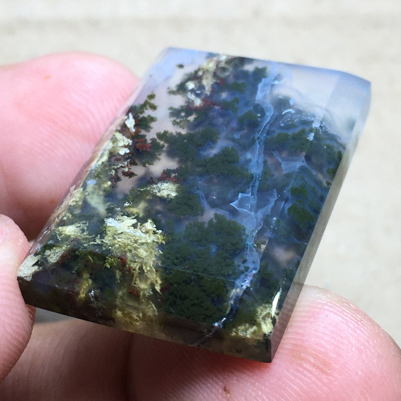 Scenic Green Moss Agate Cabochon 30x21x6 mm image 7