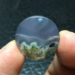 Bluish Green Moss Agate Cabochon 19x19x6 mm