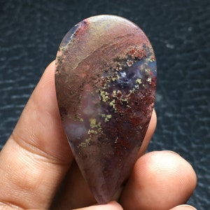 Scenic Moss Agate Cabochon 46x23x5 mm image 2