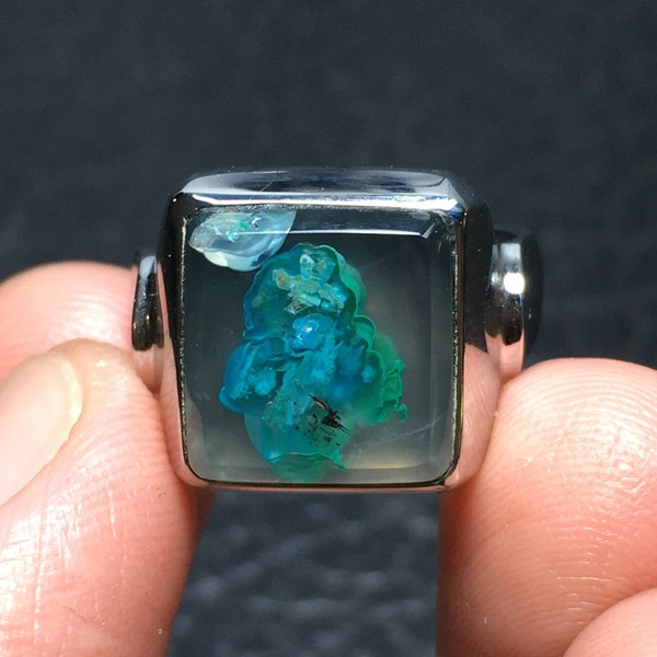 Exquisite Chrysocolla clouds chalcedony Ring - Rare Indonesian Gemstone Beauty -Diameter Size Ring: 7 US