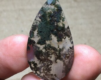 Scenic Moss Agate Teardrop Shaped Cabochon (36x19x5) mm