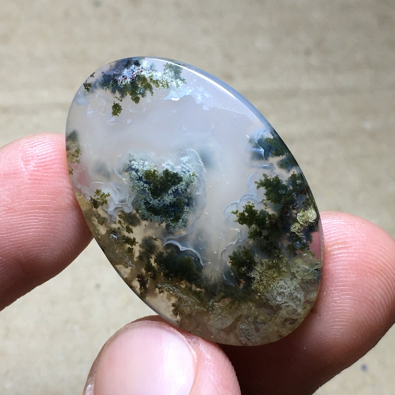 Scenic Moss Agate Cabochon 35x24x5 mm image 7