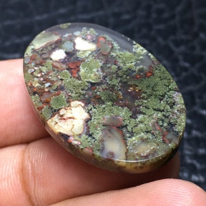 Scenic Moss Agate Cabochon 32x22x6 mm image 8