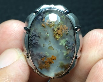 Bague de fiançailles en agate mousse pittoresque (diamètre de la bague : 7,5 US)