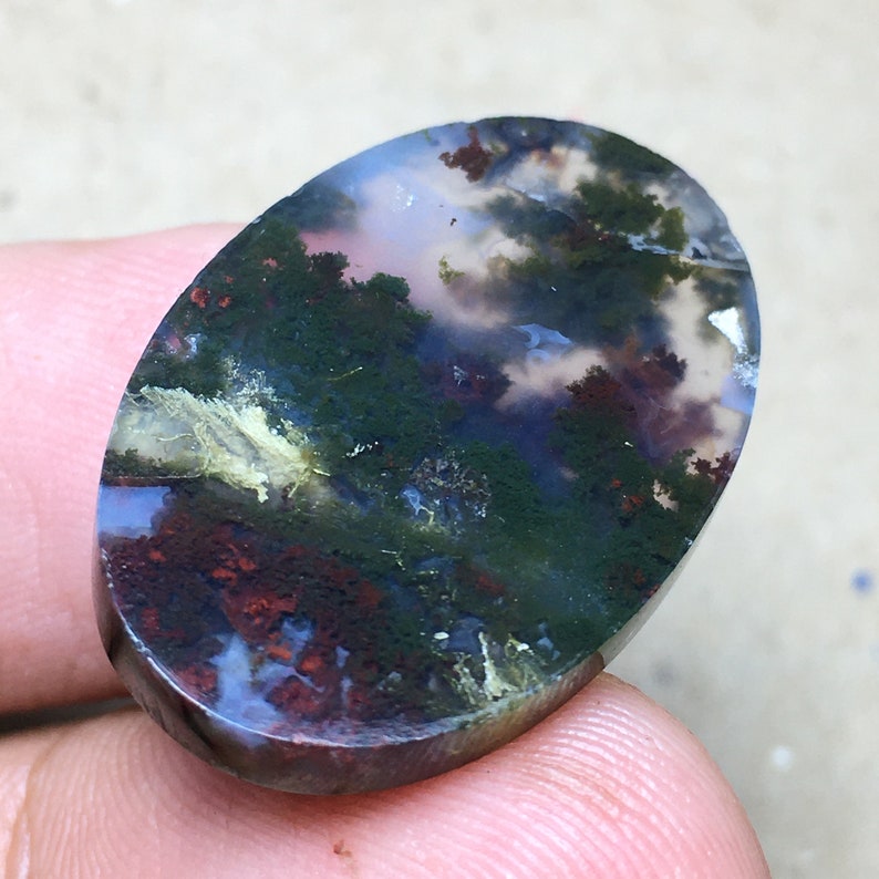 Scenic Moss Agate Cabochon 27x18x6 mm image 8