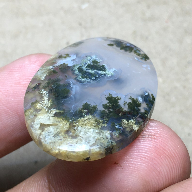 Scenic Moss Agate Cabochon 35x24x5 mm image 8