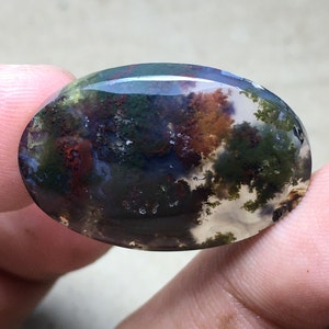 Scenic Moss Agate Cabochon 27x18x6 mm image 2