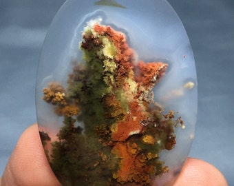 Genuine Scenic Moss  Agate Cabochon, Unique Natural Stone Cabochon, Multicolor Scenic Moss Agate Cabochon 48x32x5 mm