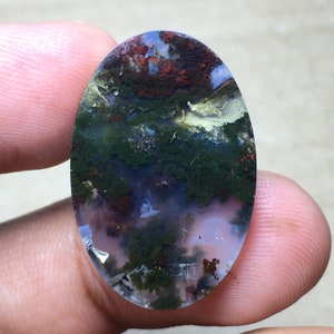 Scenic Moss Agate Cabochon 27x18x6 mm image 5