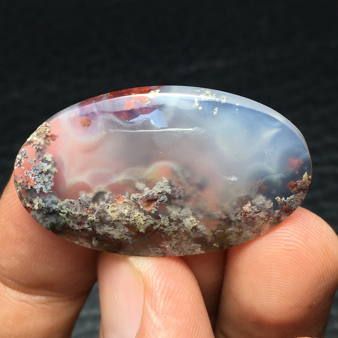 Cabochon Panoramique En Agate Mousse Naturelle - 30x22x7 Mm, 37 Carats, Qualité Exceptionnelle