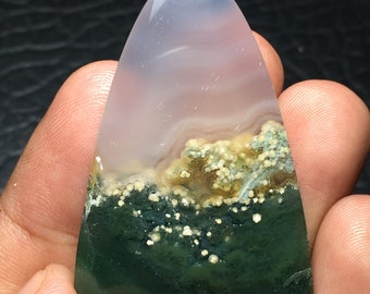 Green Moss Agate Cabochon (48 x 33 x 8) mm