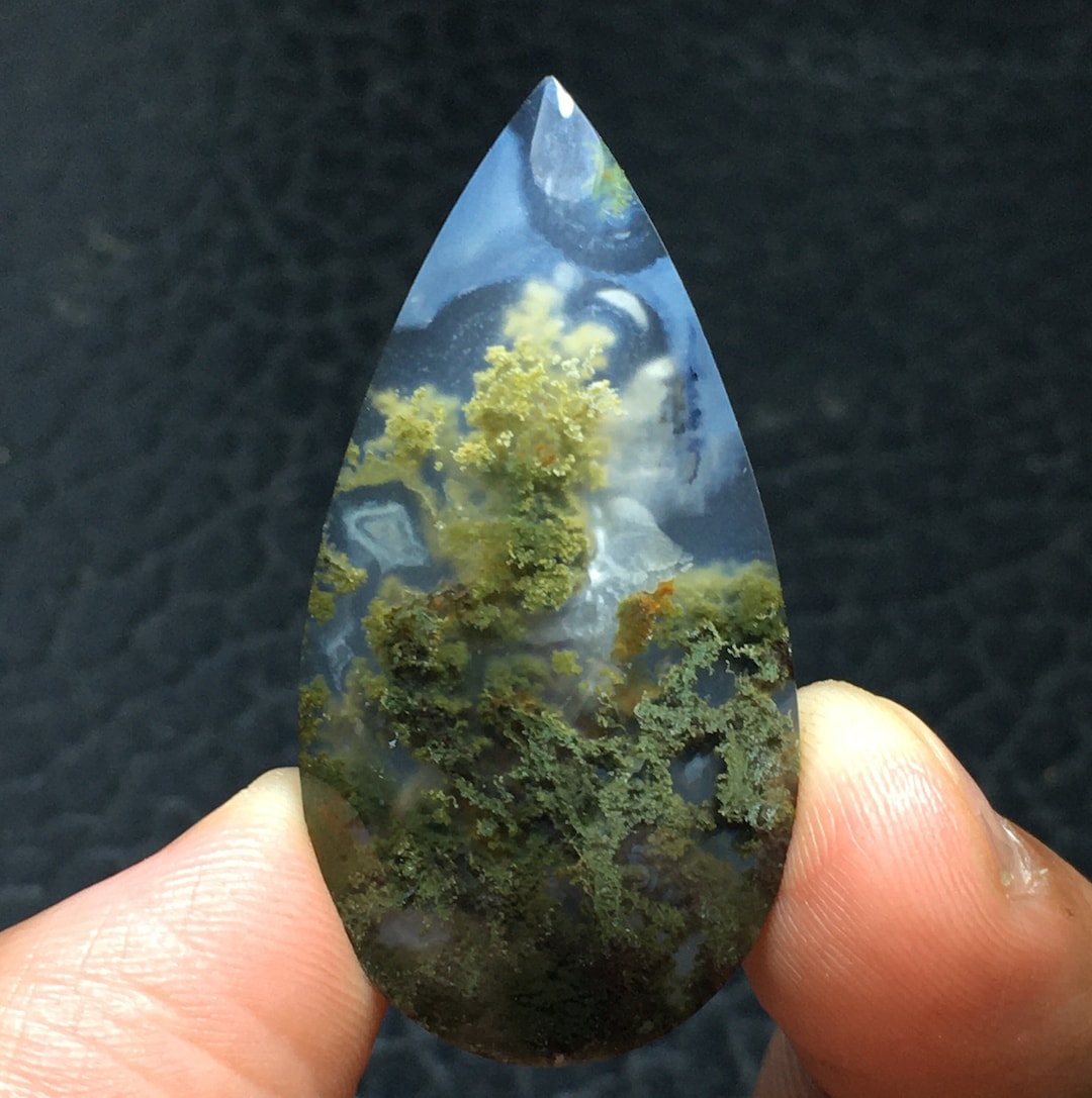 Scenic Moss Agate With Dendritic Cabochon 42x21x5 Mm - Etsy