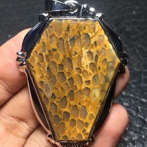 Petrified Palm Wood Monel Pendant For Necklace 46x34x7 mm