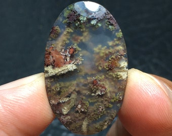 Moss Agate Cabochon, Indonesian Jasper, Scenic Gemstone (19x32x6
