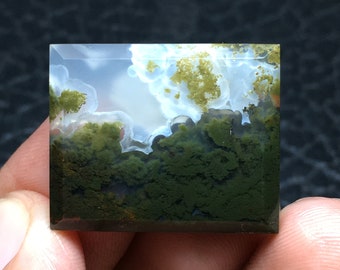 Scenic Green Moss Agate Cabochon (25x20x6) mm