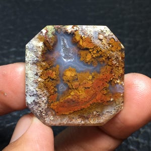 Multicolor Scenic Moss Agate With Druzy in Chalcedony Cabochon 31x30x5 mm