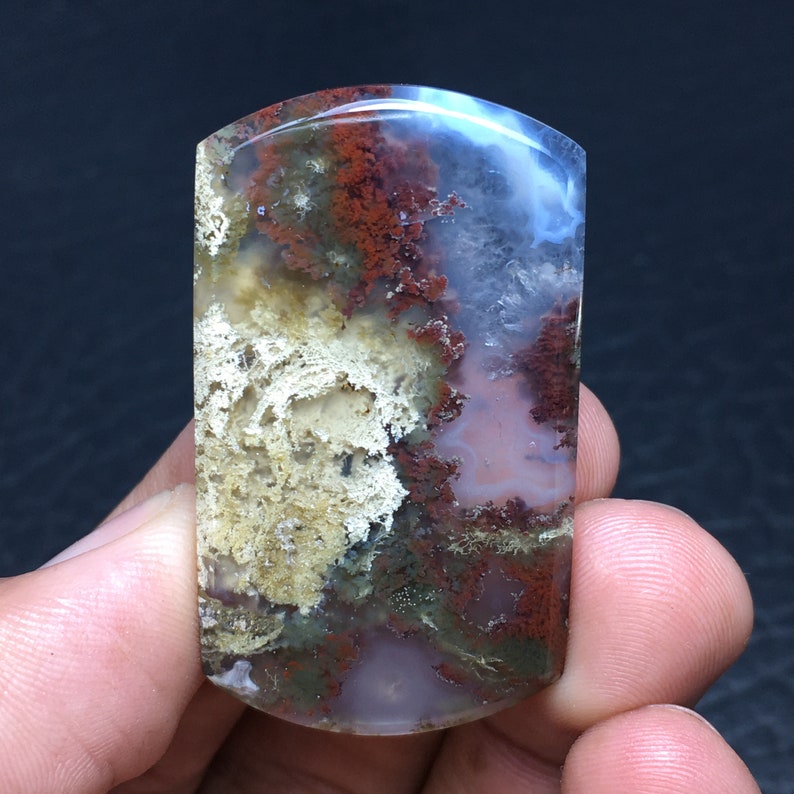 Genuine Scenic Moss Agate Cabochon, Unique Natural Stone Cabochon, Landscape Moss Agate Cabochon 44 x 25 x 6 mm image 3