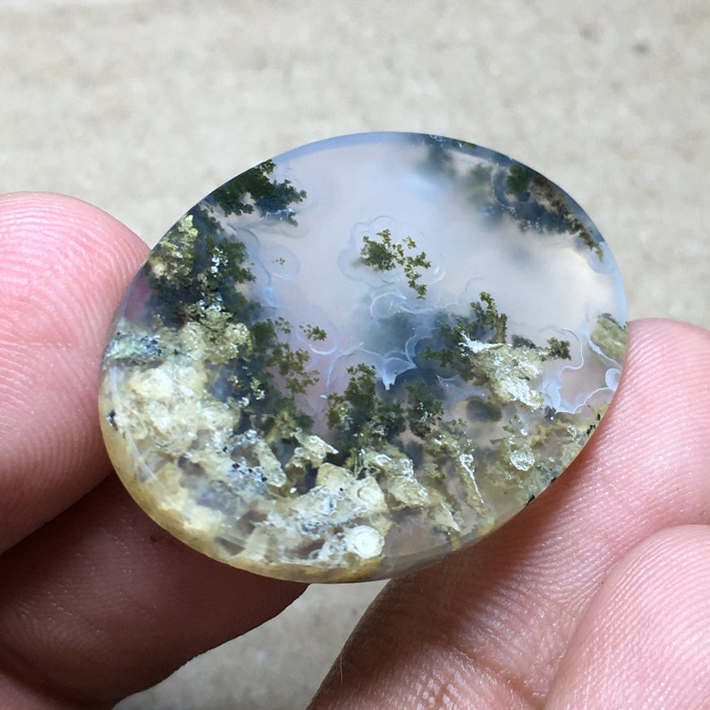 Scenic Moss Agate Cabochon 35x24x5 mm image 4