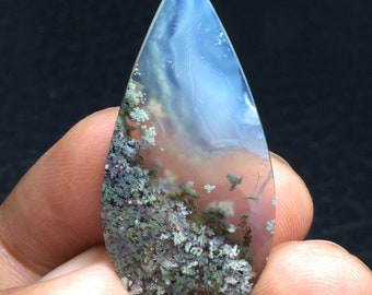 Scenic moss agate cabochon 43x19x5 mm