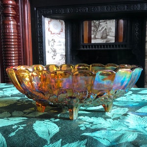 Vintage Indiana Glass Bowl - Fenton Glass Oval Bowl - Vintage Marigold Fruit Glass Bowl - Oval Fruit Bowl - Vintage Oval Fruit Bowl