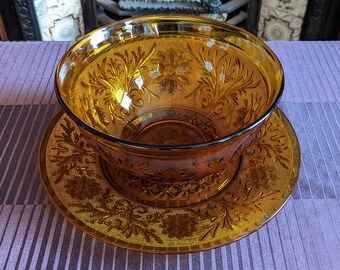 Bol de service et plateau vintage en verre ambré de l'Indiana - Bol vintage en verre orange - Bol décoratif vintage en verre Indiana