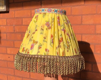 Lampshade - Floral Lampshade - Yellow Lampshade - Bell Lampshade -Yellow Pleated Floral Fabric Lampshade Fabric Lampshade -Pleated Lampshade