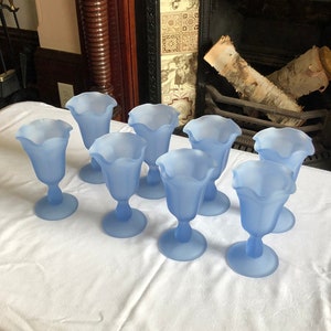 Vintage Sundae Glasses - Vintage Ice Cream Sundae Glasses -  Vintage Frosted Glass Tulip Shaped Pedestal Glass - Set of 8 Sundae Glasses