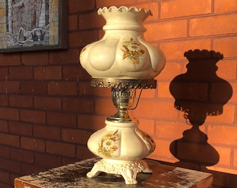 Lampada da tavolo in vetro di vetro verniciato a mano vintage - lampada di vetro vintage - lampada vintage con fiori - lampada da tavolo vintage Hurricane