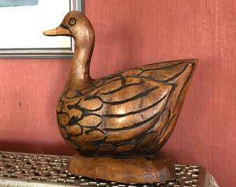 Figurine de canard - Figurine de canard vintage - Statue de canard en bois vintage - Figurine en bois de canard vintage - Statue de canard rustique sculptée à la main