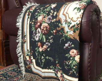 Vintage Afghan Throw - Vintage Afghan Blanket - Goodwin Weavers Floral Afghan Throw Blanket Fringed Excellent Condition USA